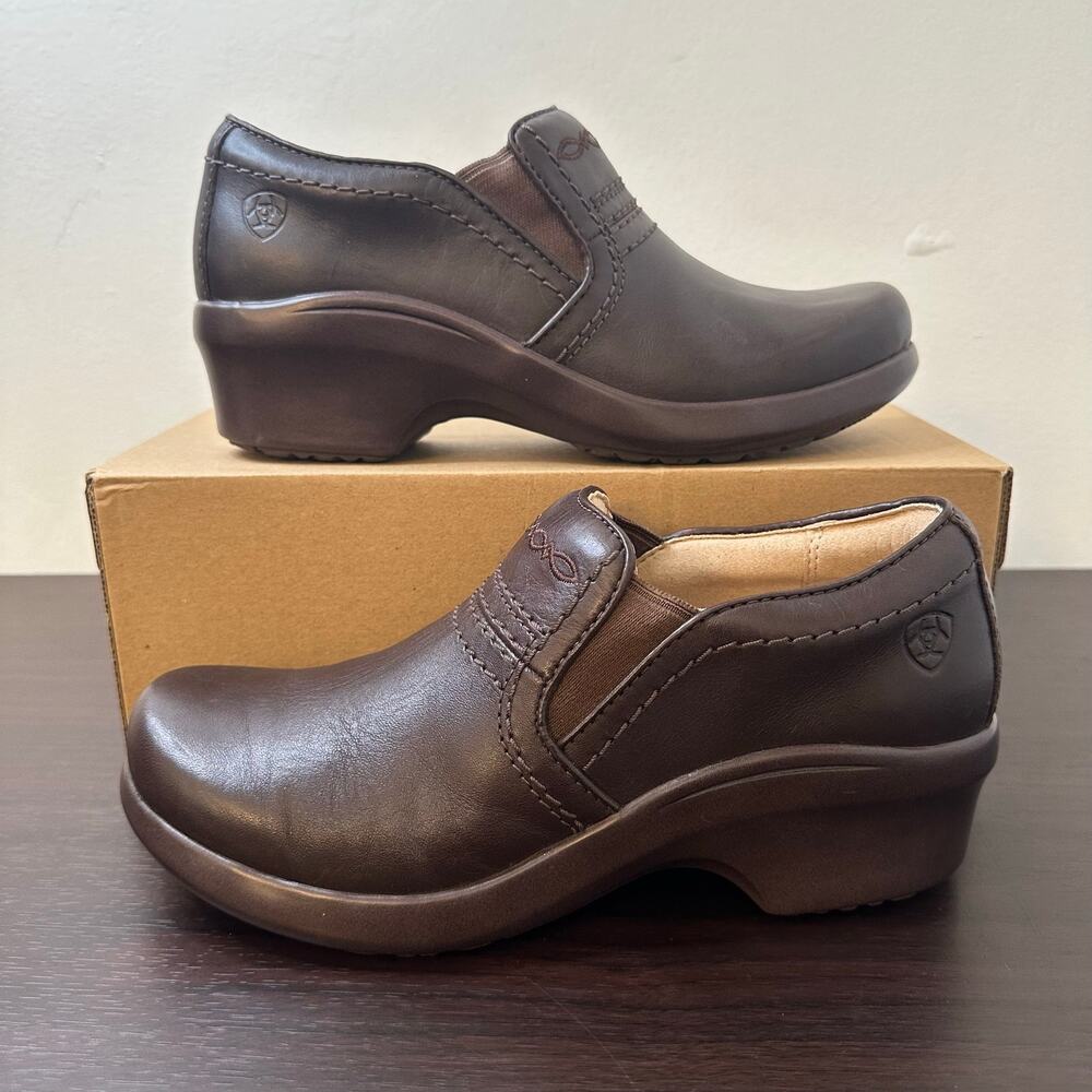 Ariat Dark Brown Leather Expert Slip-On Clogs, Slip Resistant, Size 8